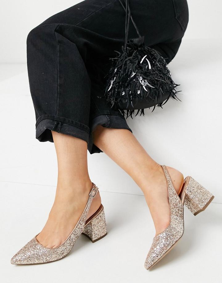 Asos Design Sammy Slingback Mid Heels In Glitter-multi