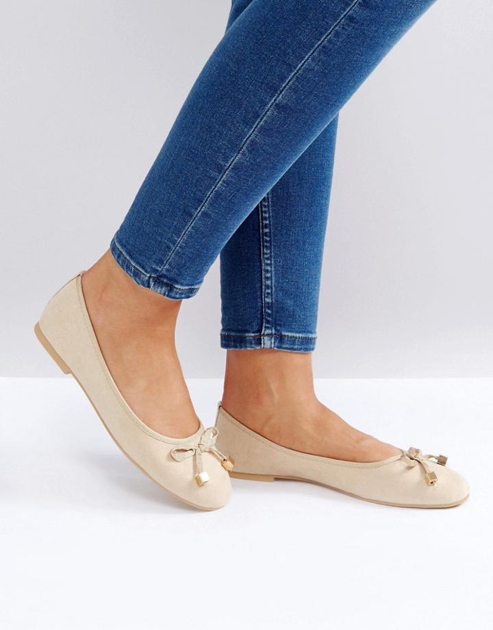 Raid Bow Nude Ballet Flats - Beige