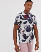 Ted Baker T-shirt With Large Floral Print In Gray - Gray