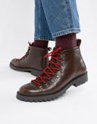 Asos Design Hiker Boot In Brown Leather With Flecked Laces
