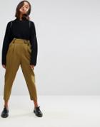 Asos Tailored Peg Pants With Tab And Buckle Detail - Green