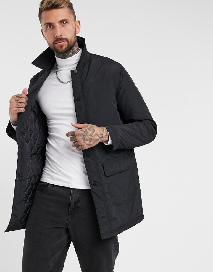 Asos Design Padded Trench Coat With Quilted Lining In Black