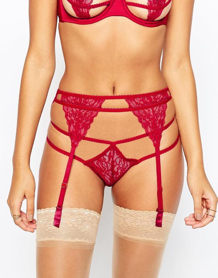 Asos Jezabel Strappy Lace Suspender - Red