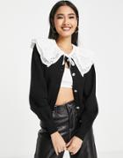 River Island Eyelet Collar Cardigan In Black