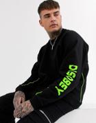 Asos Design Oversized Sweatshirt With Neon Green Disobey Print-black
