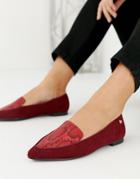 River Island Wide Fit Loafers With Pointed Toe In Red Snake Print