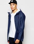 Asos Rubberised Hooded Jacket In Navy With Shower Resistance - Navy