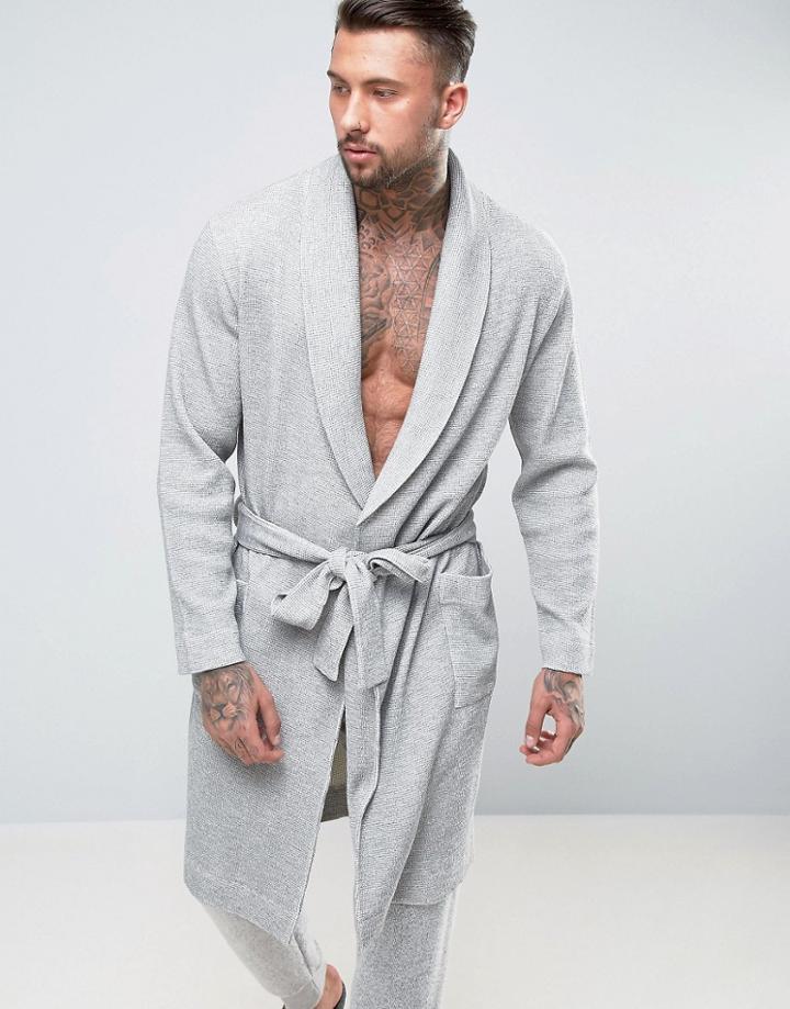 Asos Shawl Neck Robe In Waffle - Gray