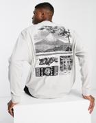 Asos Design Oversized Long Sleeve T-shirt In Off White With Mountain Back Print-gray