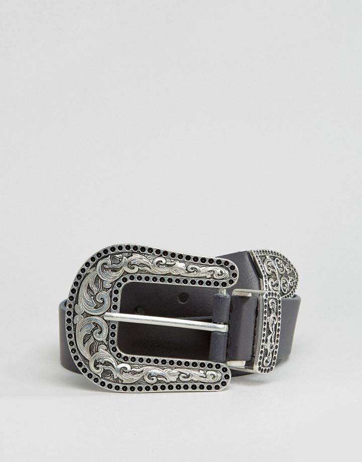 Asos Wide Leather Western Belt - Black