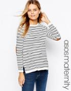 Asos Maternity Sweater In Stripe With Suedette Elbow Patch - Multi