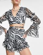 Asos Design Ruffle Short In Zebra Print - Part Of A Set-multi