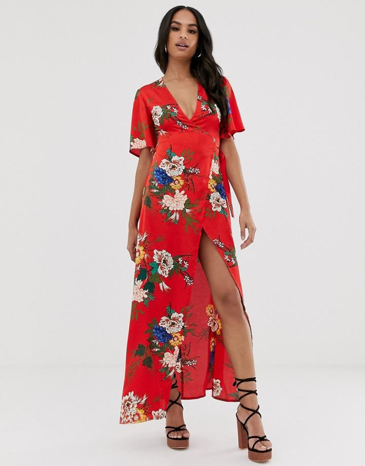 Club L London Wrap Front Maxi Dress - Multi