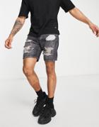 Jack & Jones Loose Fit Denim Shorts With Abrasions In Washed Black