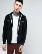 Asos Velour Track Jacket With Piping In Black - Black