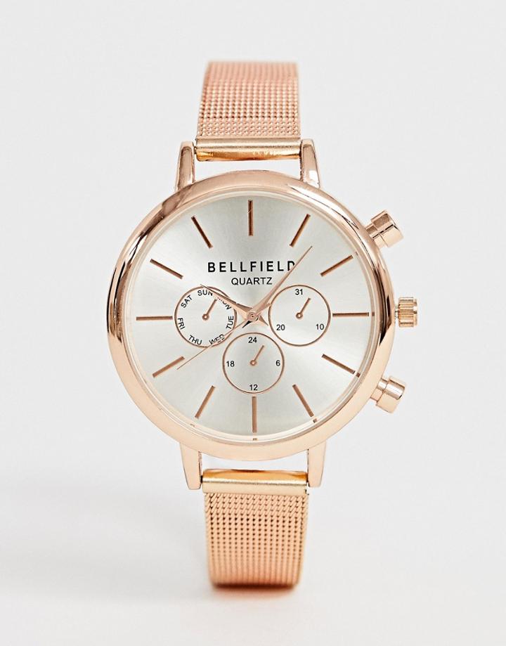 Bellfield Ladies Mesh Chronograph Watch In Rose Gold - Pink