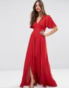 Asos Pretty Maxi Dress With Ruffle Sleeve - Red