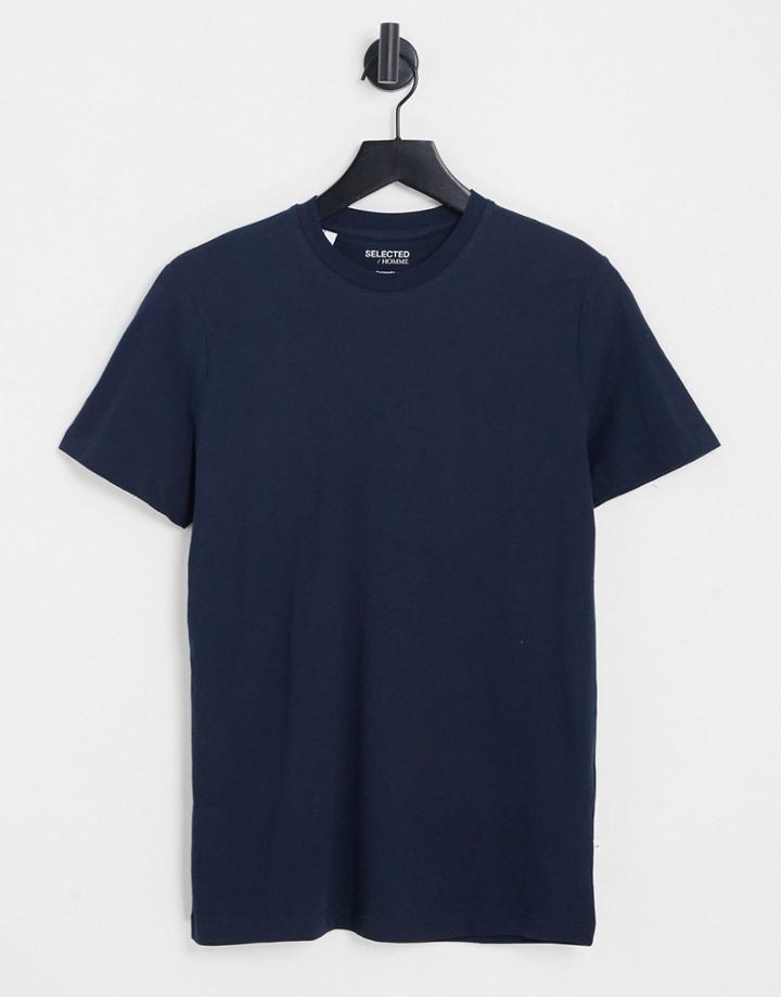 Selected Homme Cotton T-shirt In Navy - Navy