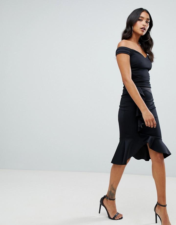 Lipsy Bardot Wrap Dress With Asymmetric Hem In Black - Black