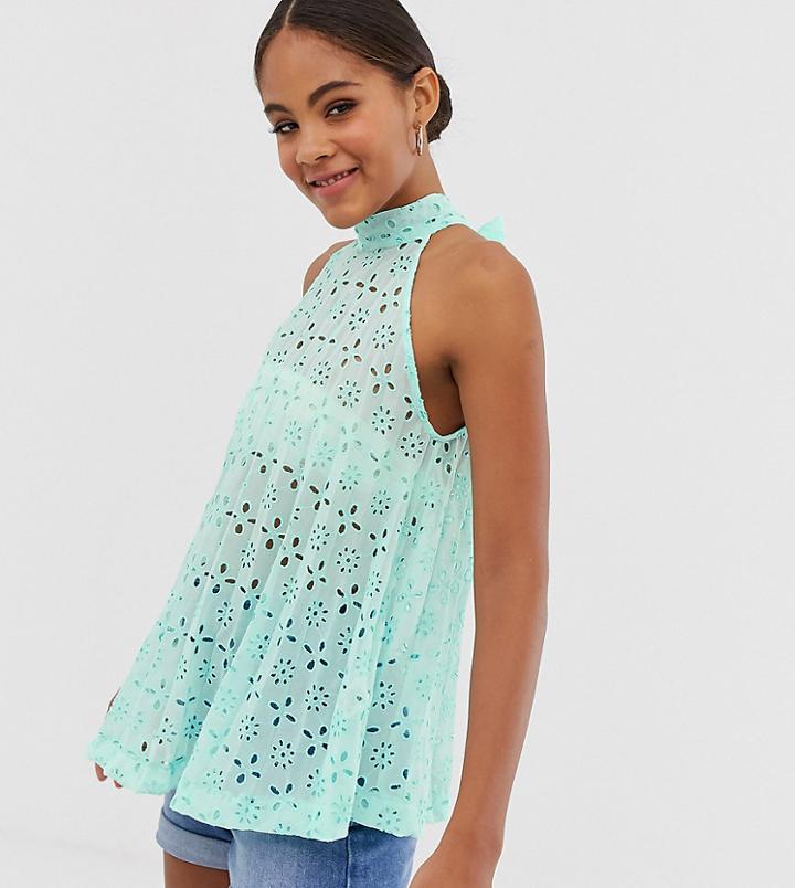 Asos Design Tall Trapeze Top In Broderie - Black