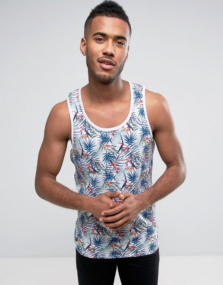 Threadbare Palm Print Tank - White