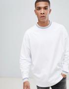 Asos Design Oversized Longline Long Sleeve T-shirt With Rainbow Neck And Cuff In White - White