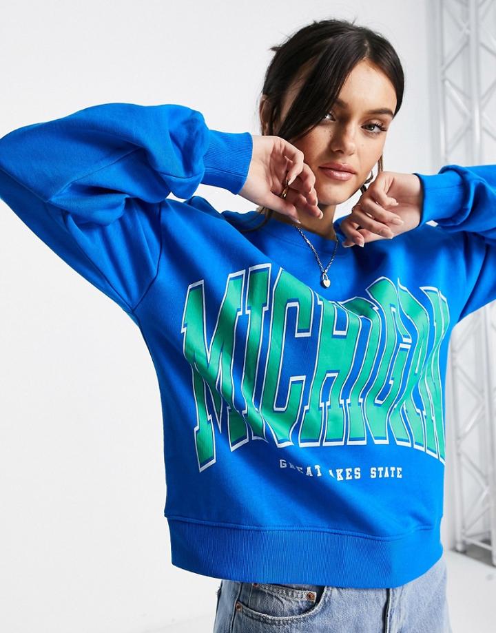 Stradivarius Michigan Sweatshirt In Blue