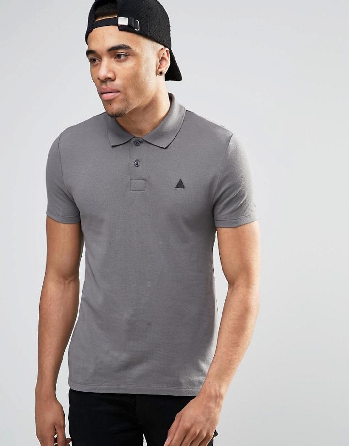 Asos Muscle Logo Pique Polo In Gray - Gray