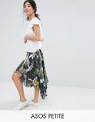 Asos Petite Satin Pleated Midi Skirt In Camo Print - Multi