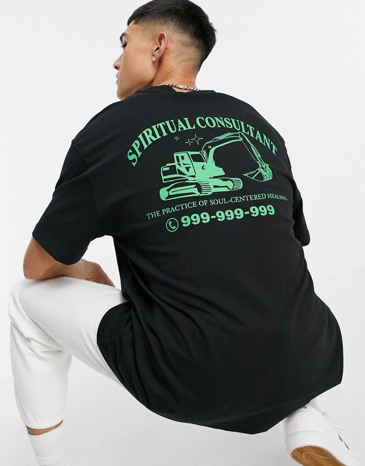 Weekday Oversized Graphic Varsity Print T-shirt In Off Black