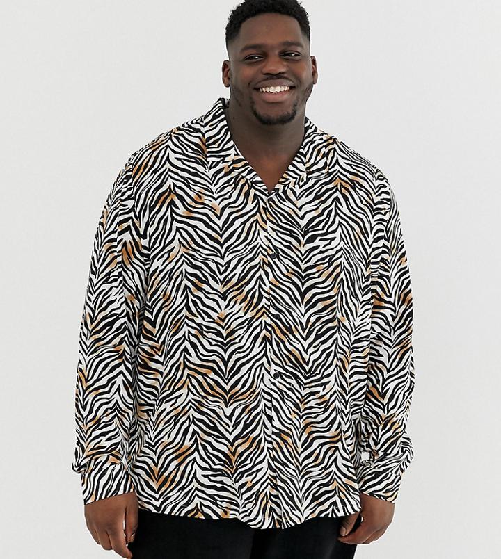 Collusion Plus Oversized Zebra Print Revere Shirt-brown