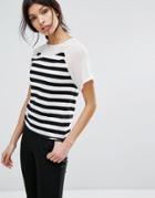 Sisley Stripe T-shirt With Sheer Panels - Black