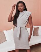 Lavish Alice X Patricia Bright Relaxed Ribbed Cross Open Back Midi Pencil Dress With Belt In Gray-grey