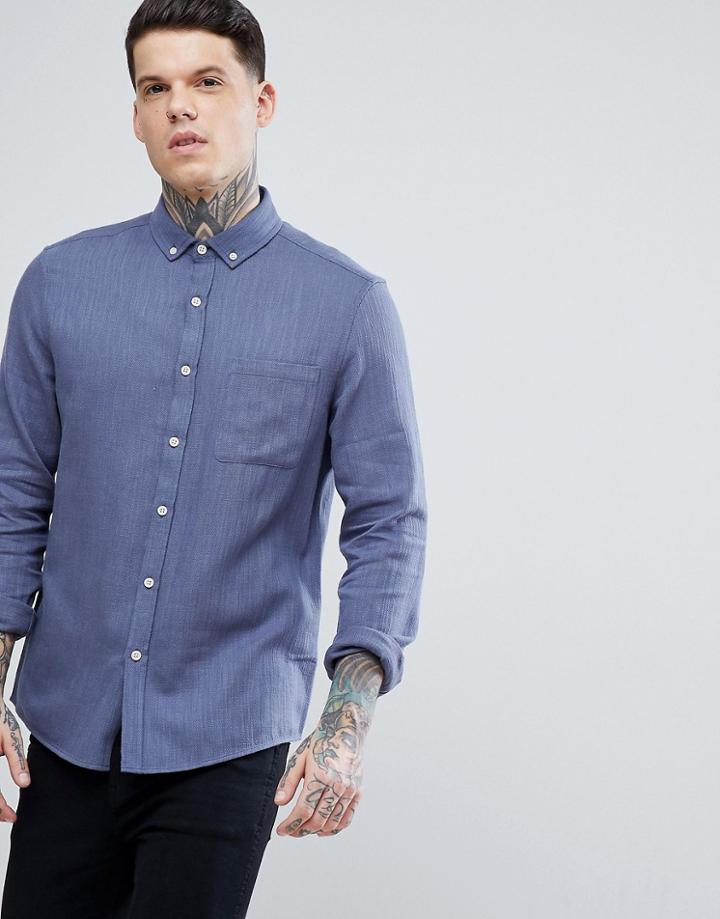 Asos Regular Fit Slub Shirt - Blue