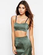 Asos Petite Exclusive Co-ord Crop Top In Bonded Satin - Green