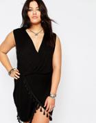 Boohoo Plus Tassel Trim Wrap Dress - Black