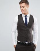 Jack & Jones Premium Slim Vest In Herringbone Tweed - Brown
