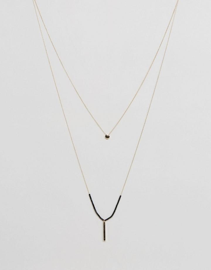 Nylon Bar Drop Multi Layered Necklace - Gold
