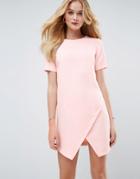 Asos Asymmetric Clean Shift Dress With Short Sleeve - Pink