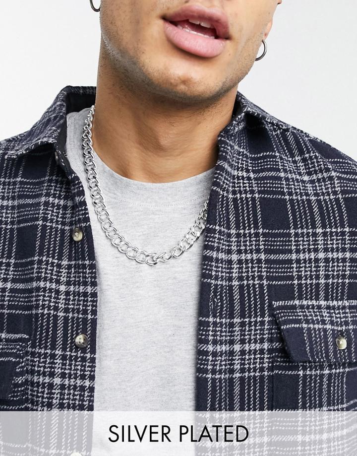 Asos Design Short Chunky 12mm Neckchain In Real Silver Plate