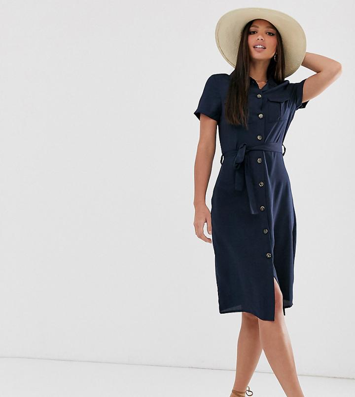 Brave Soul Tall Marty Tie Front Shirt Dress-navy