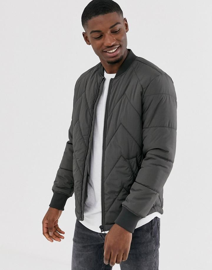 Jack & Jones Premium Chevron Padded Jacket In Grey - Green