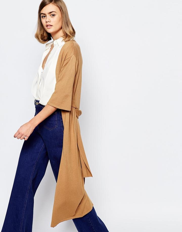 Lost Ink Longline Belted Cardigan - Tan