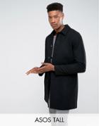 Asos Tall Wool Mix Trench Coat In Black - Black