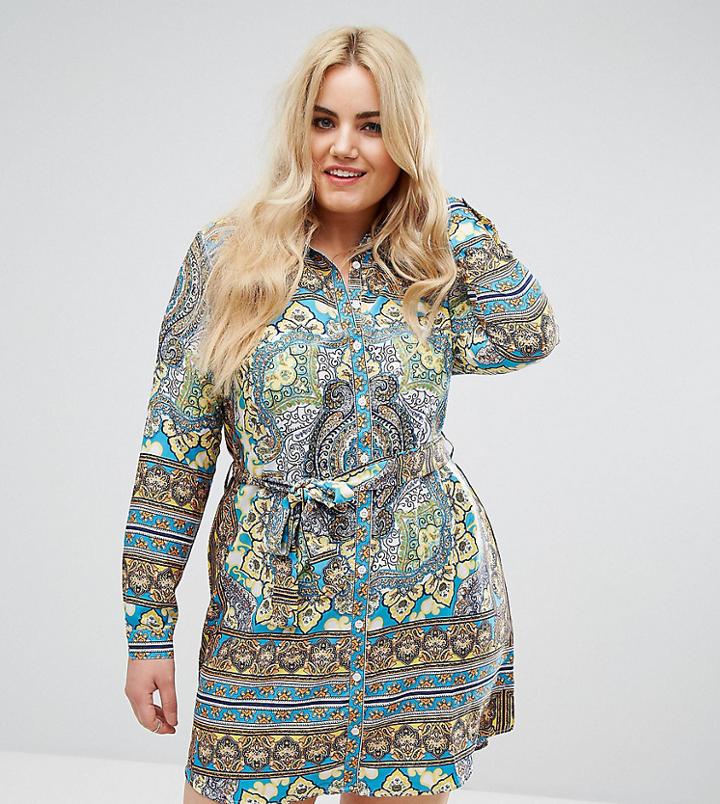 Ax Paris Plus Boho Border Print Shirt Dress - Multi