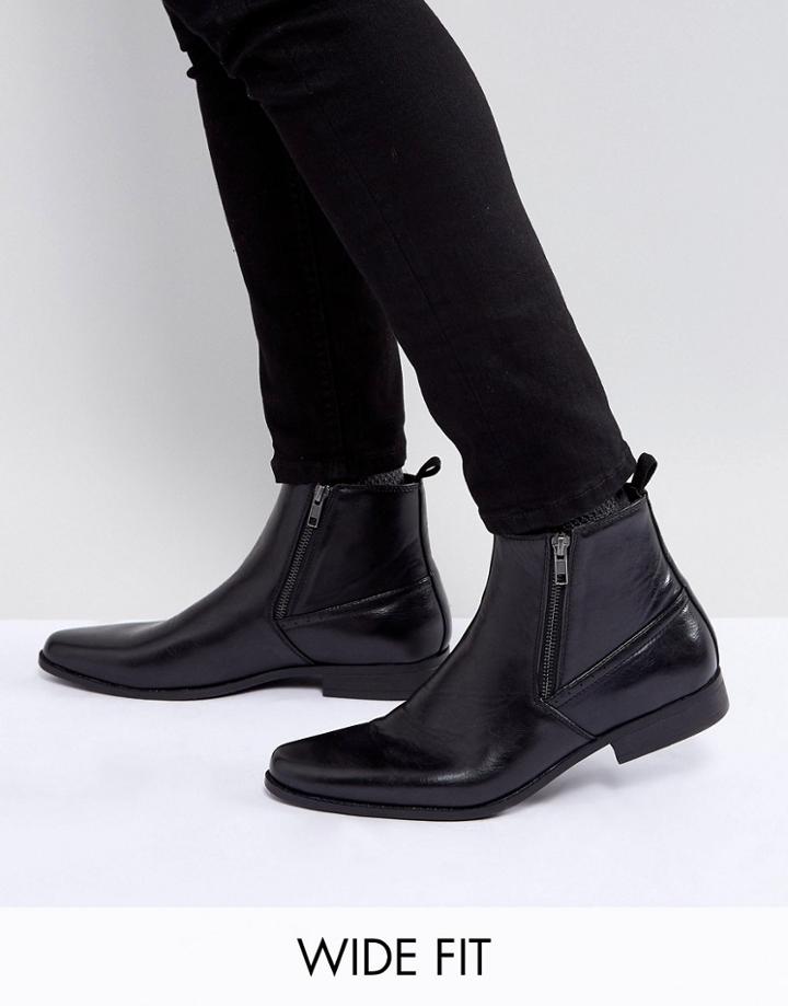Asos Wide Fit Chelsea Boots In Black Faux Leather With Zips