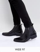 Asos Wide Fit Chelsea Boots In Black Faux Leather With Zips