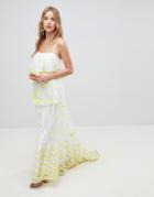 Asos Design Yellow Floral Embroidered Lace Maxi Skirt Two-piece - White