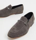 Asos Design Wide Fit Loafers In Gray Faux Suede With Snaffle Detail And Black Sole-grey