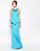 Forever Unique Ebony Fishtail Maxi Dress With Neckline Embellishment - Turquoise